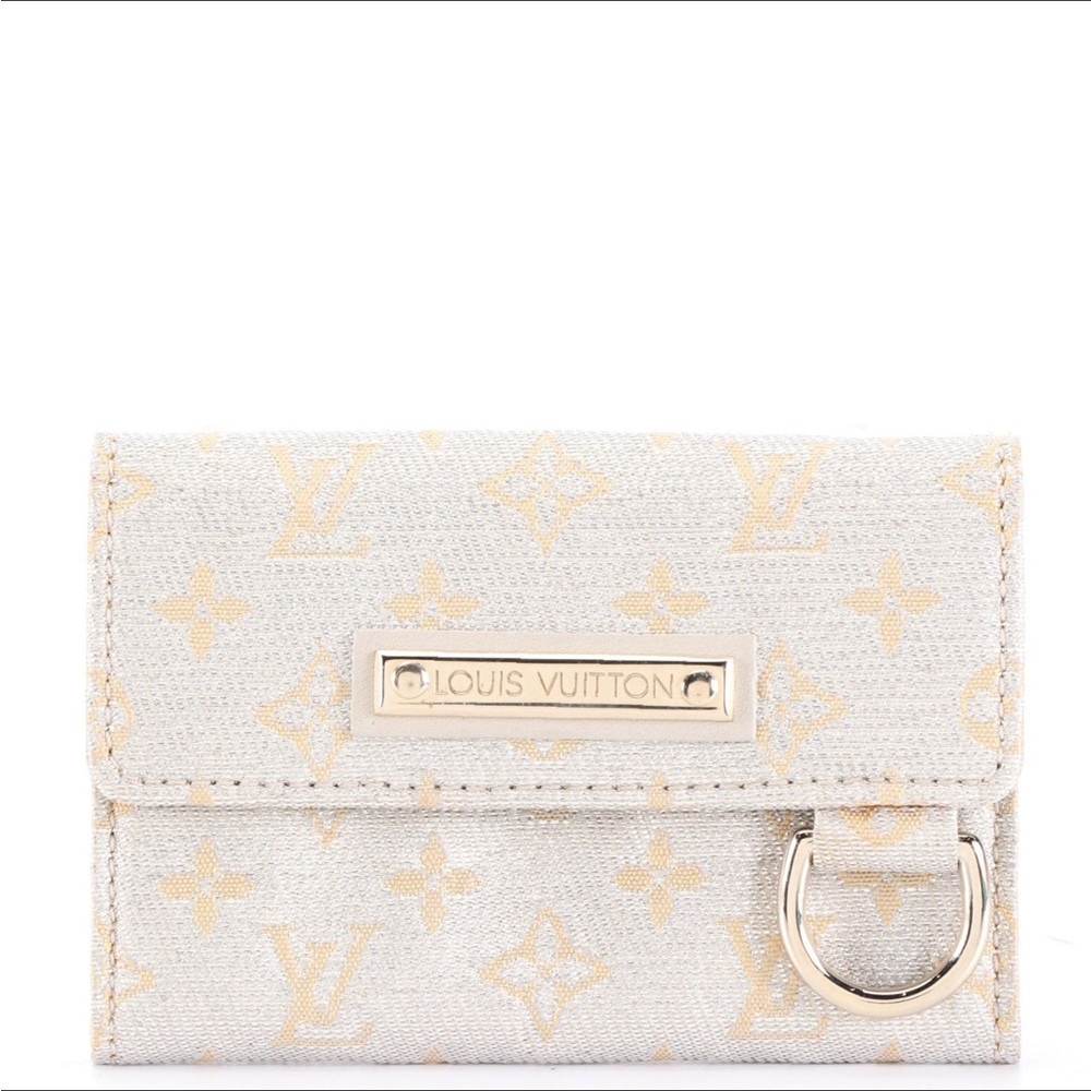 Louis Vuitton Card Case, Coin Purse 
 Silk Blend Jacquard, Leather, Metal